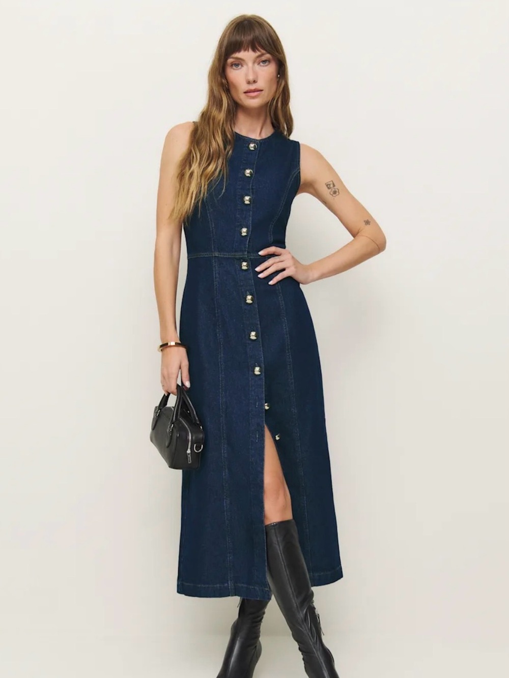 Reformation Roswell Denim Midi Dress Blue - Size 14